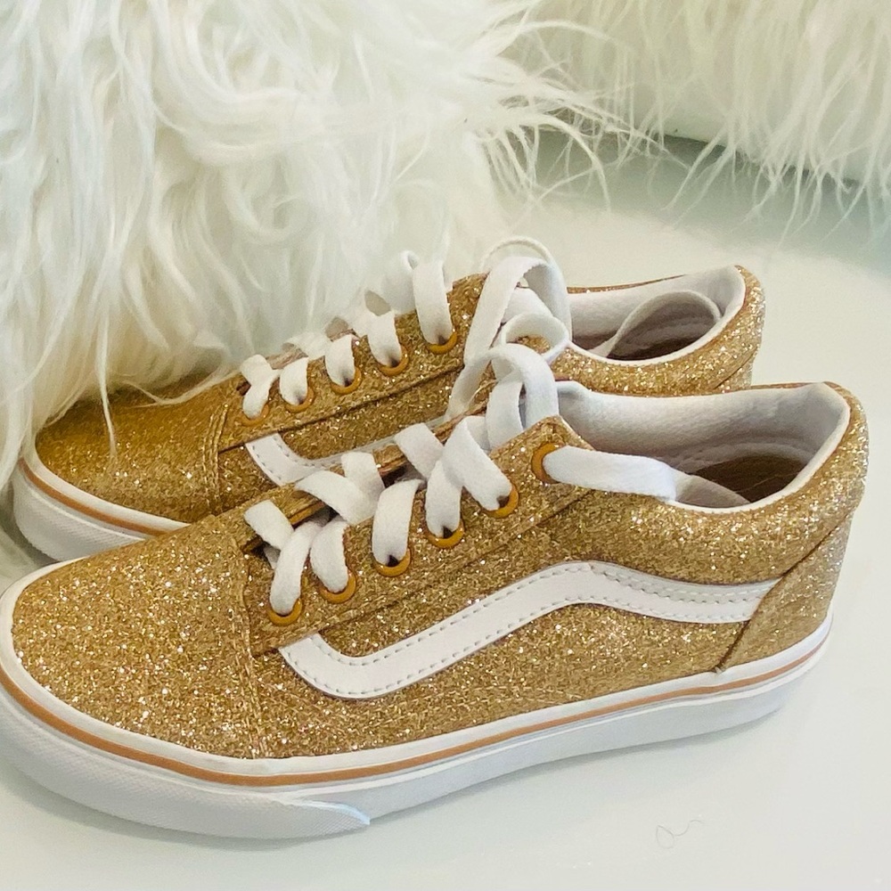 New NWOT Vans Kids Gold Glitter Sneakers - Picture 2 of 6